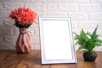 Photo frame mock up photo, white  
Texture type empty photo frame, Modern blank frame image