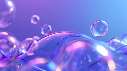 shiny floating bubbles with vibrant blue and purple hues in a soft glowing abstract composition