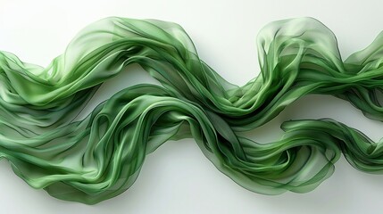 Abstract green swirls of silk dance on a white background