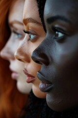 Three women with different colored hair standing next to each other, AI