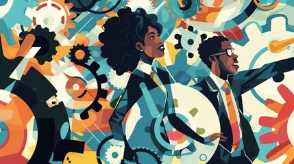 Diverse professionals collaborating in a modern office environment, illustrating  synergy in action as they work together to drive business success and efficiency through transformational strategies.