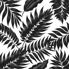 Seamless repeating pattern with silhouettes of palm tree leaves,Seamless pattern hand drawn tropical plants leaf leaves,Seamless pattern with stylish fern leaves Graphically
