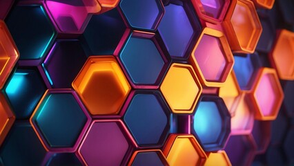 abstract honey comb hexagon neon light