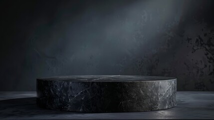 High-resolution image of a luxurious black stone pedestal, set against a dark background for a striking product showcase