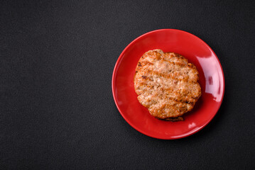 Delicious juicy turkey or chicken steak with salt, spices and herbs