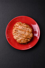 Delicious juicy turkey or chicken steak with salt, spices and herbs