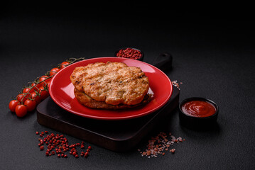 Delicious juicy turkey or chicken steak with salt, spices and herbs