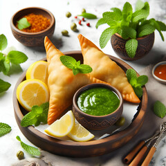 Chaat Image,Plate of freshly made samosas with a steaming hot and spicy vegetable filling,Samosa

