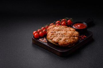 Delicious juicy turkey or chicken steak with salt, spices and herbs