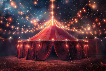 Big red tent of circus with lights