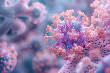 Virus Pandemic Vaccine, Coronavirus,
Microscopic view of antibodies attacking a virus detailed and scientific
