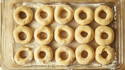 Fresh raw dough shaped into circles using a glass to create homemade doughnuts is the ultimate sweet treat for Fat Friday a delightful European holiday celebrated in February