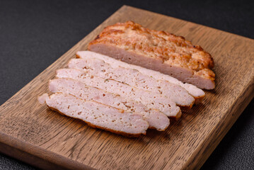 Delicious juicy turkey or chicken steak with salt, spices and herbs