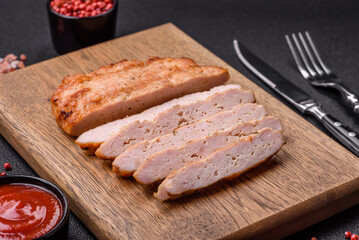 Delicious juicy turkey or chicken steak with salt, spices and herbs