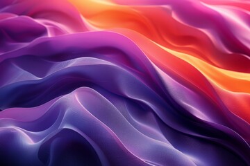 Obraz premium A digital illustration of vibrant abstract waves with shades of purple and orange creating a smooth, cloth-like appearance