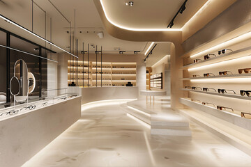 interior of shop with shelves with sunglasses