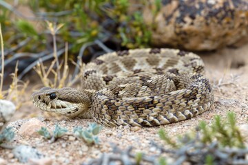Obraz premium Western Diamondback Rattlesnake in Desert Habitat - Venomous Reptile in Natural Wildlife Setting