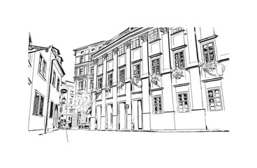 Obraz premium city of Brno Czech Republic. Hand drawn sketch illustration in vector.