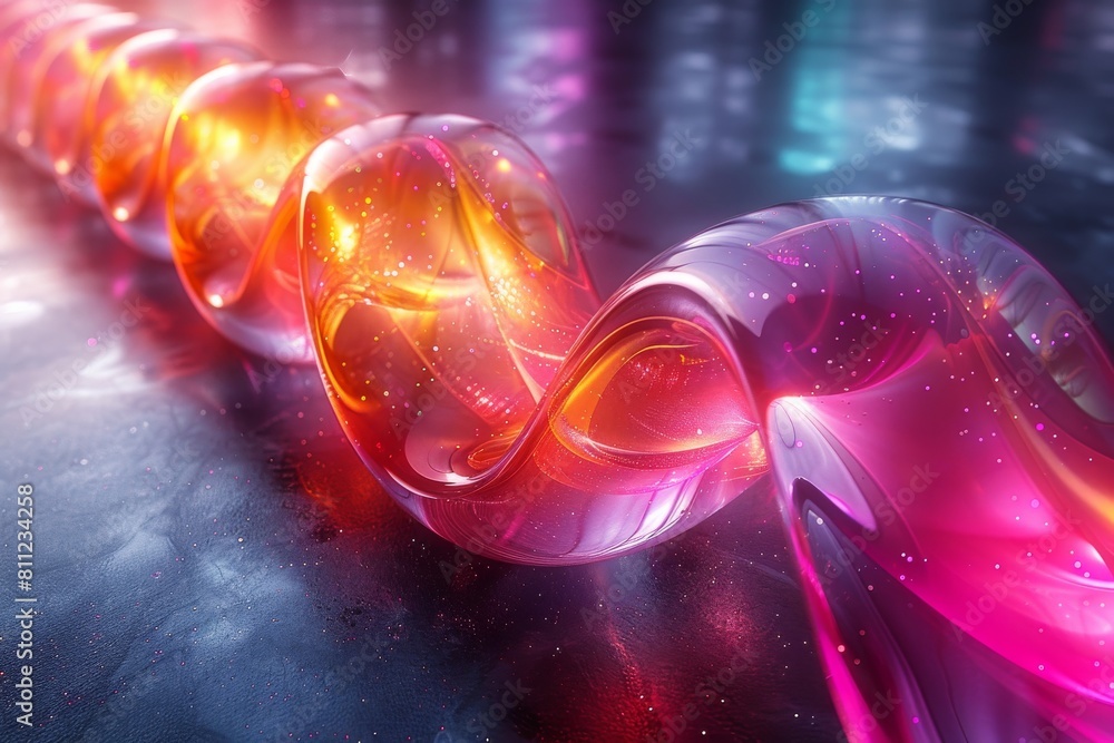 Poster a series of glowing abstract spheres in various colors on a reflective surface form a sense of conne