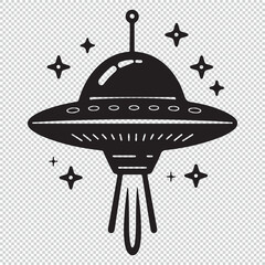 Flat ufo logo icon, black vector illustration on transparent background