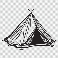 Flat tent logo icon, black vector illustration on transparent background