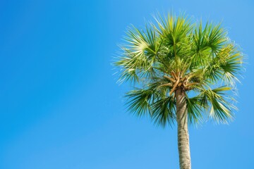 South Carolina Palmetto Tree against Blue Skies. Horizontal Orientation with Copy Space