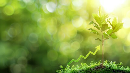 An upward arrow symbolizing the growing trend in sustainable investment, representing green finances and ecological practices, reflecting a shift towards environmentally responsible investing.