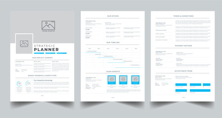 Strategic Plan Template , Business Strategy Plan Template, Marketing Strategic Planning, Action Plan Template 3 Page Layout Design