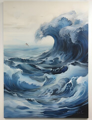 World Tsunami Day Drawing Illustration Tsunami Wave With Water Wave Illustration AI Generate,Realistic Ocean Waves in the Middle of the Sea Oil Painting

