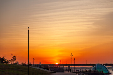 View of the sunset at the riverside of Han River in Seoul