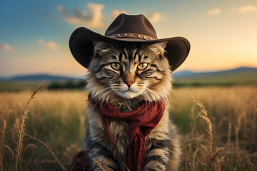 Big Cat Image,Cat as a Wild West cowboy,Rancher cat anthropomorphic photo
