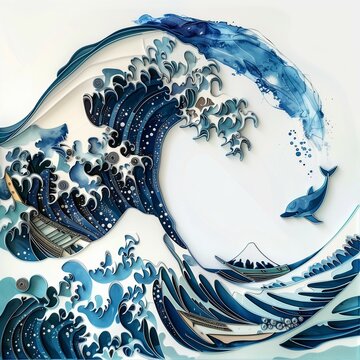 Japanese wave with dolphin