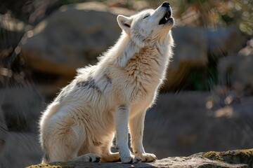 White wolf (Canis lupus) in the zoo