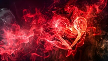 Valentines Day digital art of red smoke in heart shape on black background. Concept Valentines Day, Digital Art, Red Smoke, Heart Shape, Black Background