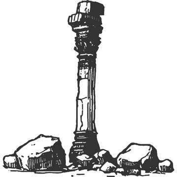ancient column ruins black and white clip art preview