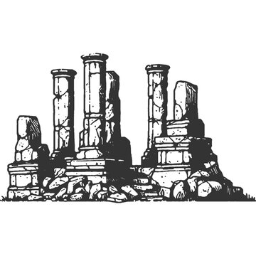 ancient ruins sketch style black and white clip art preview