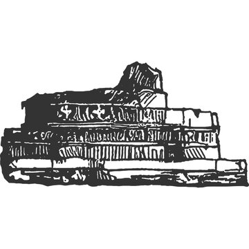 ancient ruins black and white sketch clip art preview