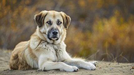 Noble and Fearless: Young Anatolian Shepherd Dog in Watchdog Posture, Lying in White, Brown