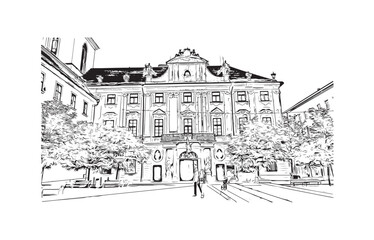 city of Brno Czech Republic. Hand drawn sketch illustration in vector.