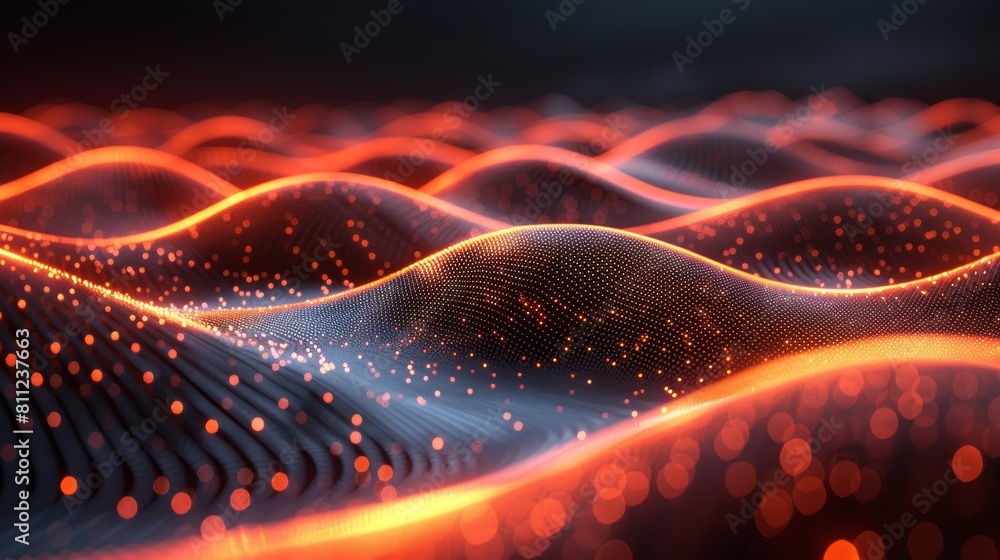 Poster vibrant abstract background of flowing dots and weave lines in orange and red hues