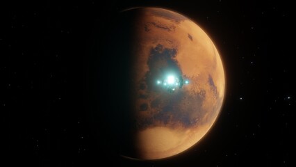 3D Illustration of Heavy Space Cruise Ship Going to Planet Mars 4K Stock Image