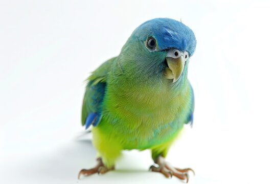 Male Pacific Parrotlet in Studio Isolated on White Background: Colorful Bird with Green and Blue