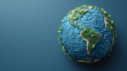 A blue globe with green leaves on top of it, AI