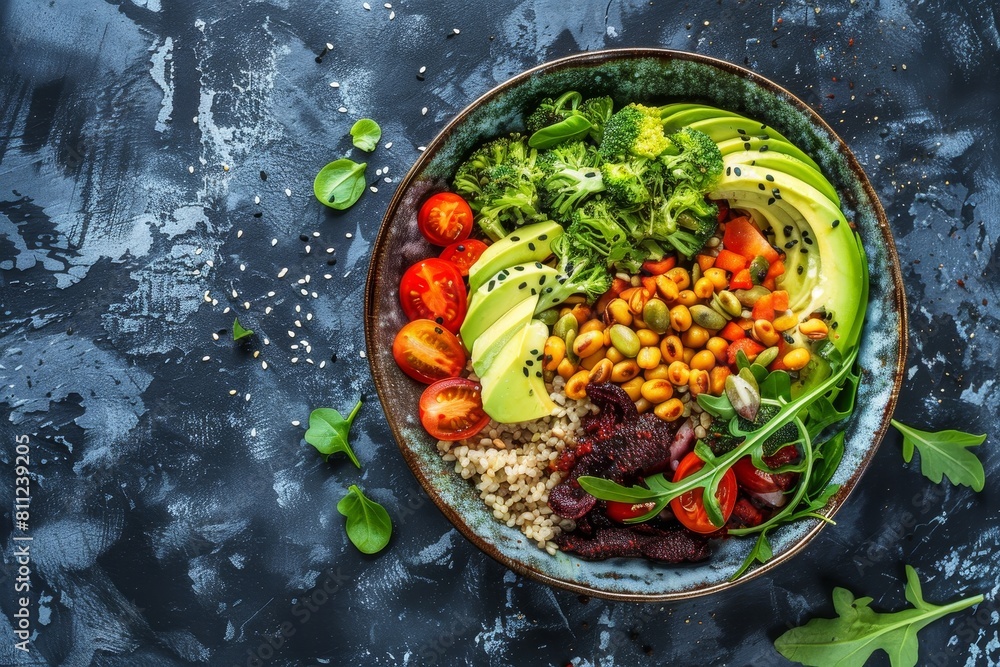 Poster a bowl overflowing with various vegetables showcasing a colorful array of produce, a hearty lunch op