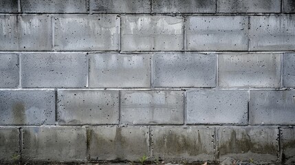 Grey Cinderblock Wall. Building Foundation with Cement Blocks and Mortar in Masonry Work