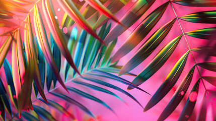 Minimal background tropical and palm leaves in bright gradient colors. Banner for social networks, web pages