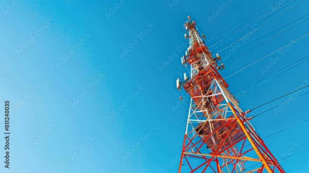 Aufkleber close-up of a signal tower against a clear blue sky, representing the backbone of telecommunications