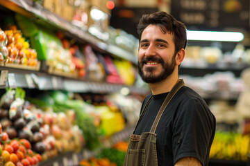 man working in grocery supermarket