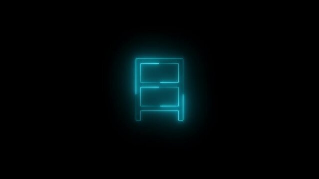 Neon glowing cyan color lang JPN box square icon on black background animation