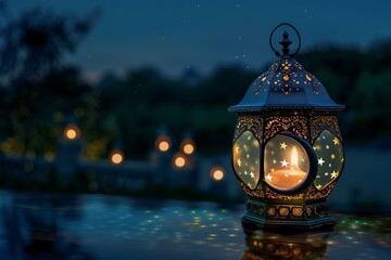Lantern in the garden at night,  Ramadan Kareem